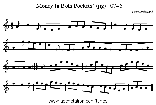 Money In Both Pockets (jig) 0746 - staff notation