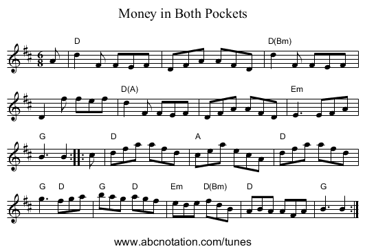 Money in Both Pockets - staff notation