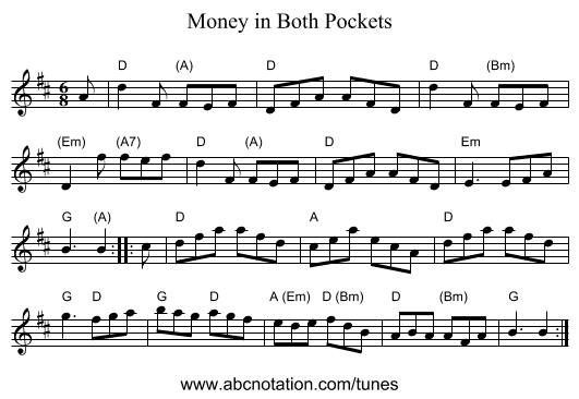 Money in Both Pockets - staff notation