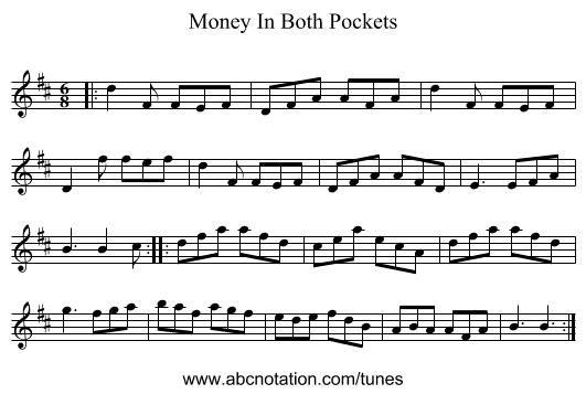 Money In Both Pockets - staff notation