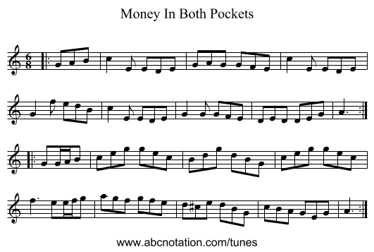 Money In Both Pockets - staff notation