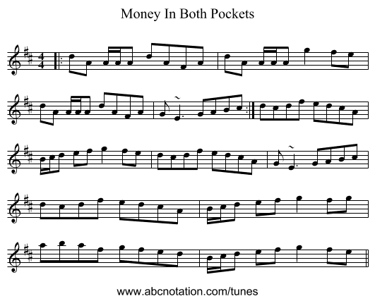 Money In Both Pockets - staff notation