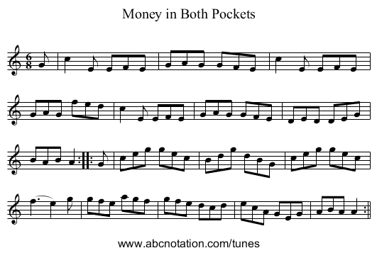 Money in Both Pockets - staff notation