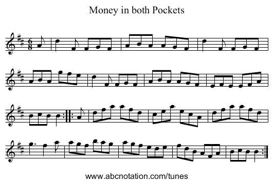 Money in both Pockets - staff notation