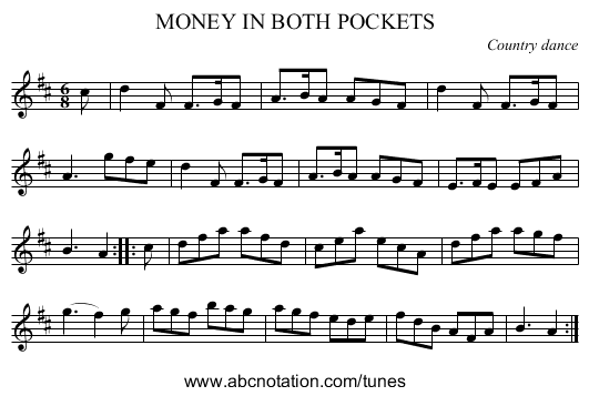 MONEY IN BOTH POCKETS - staff notation