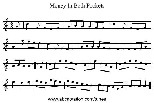 Money In Both Pockets - staff notation