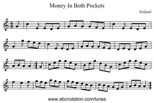 Money In Both Pockets - staff notation