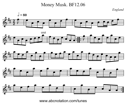 Money Musk. BF12.06 - staff notation