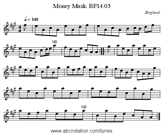 Money Musk. BF14.03 - staff notation