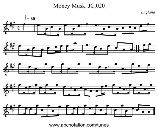 Money Musk. JC.020 - staff notation