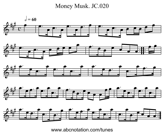 Money Musk. JC.020 - staff notation