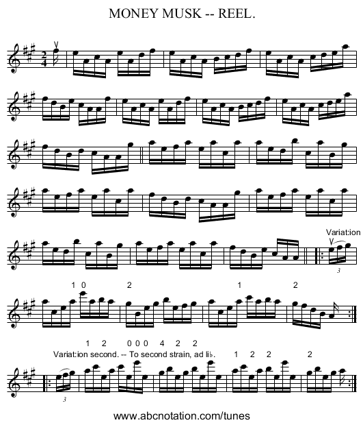 MONEY MUSK -- REEL. - staff notation