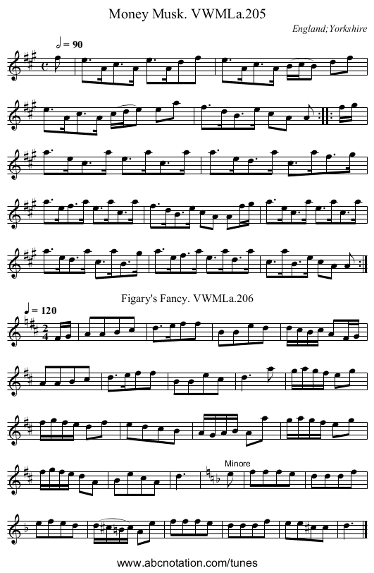 Money Musk. VWMLa.205 - staff notation