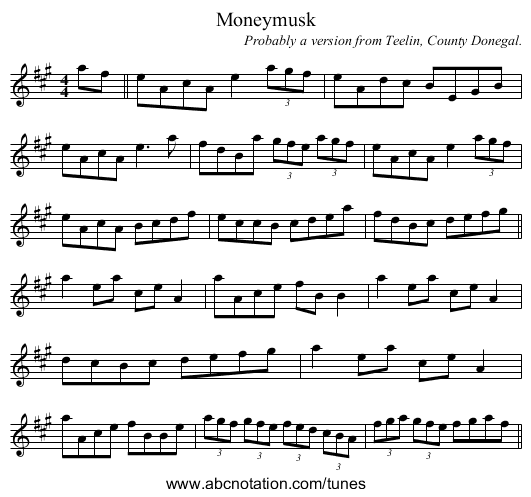 Moneymusk - staff notation
