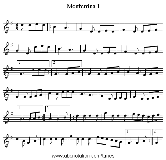Monferrina 1 - staff notation
