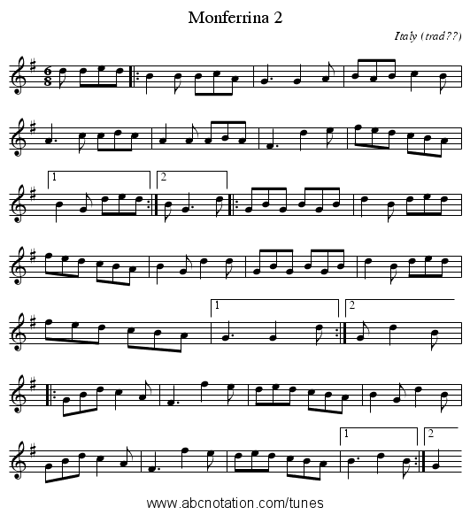 Monferrina 2 - staff notation