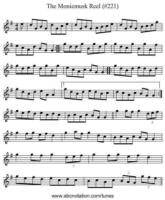 Moniemusk Reel (#221), The - staff notation