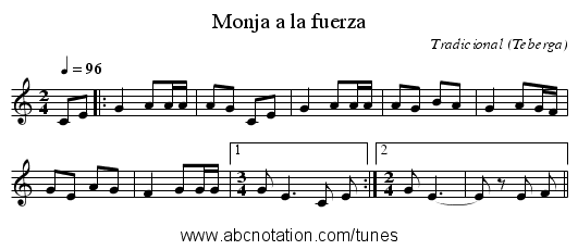 Monja a la fuerza - staff notation