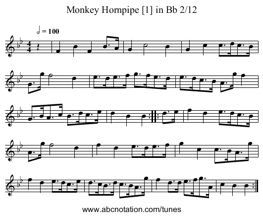 Monkey Hornpipe [1] in Bb 2/12 - staff notation