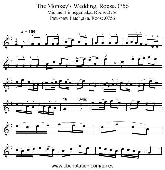 Monkey's Wedding. Roose.0756, The - staff notation