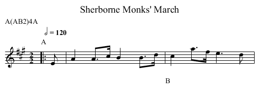 Monks' March, Sherborne - staff notation