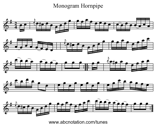 Monogram Hornpipe - staff notation
