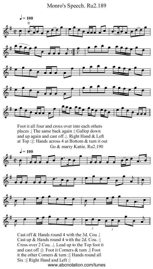 Monro's Speech. Ru2.189 - staff notation