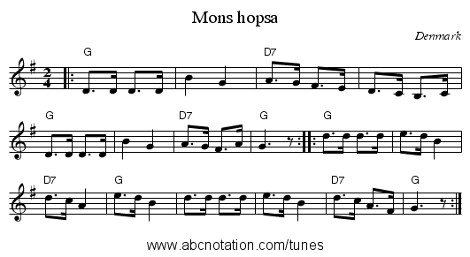 Mons hopsa - staff notation