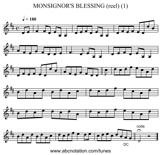 MONSIGNOR'S BLESSING (reel) (1) - staff notation