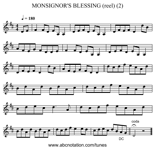 MONSIGNOR'S BLESSING (reel) (2) - staff notation