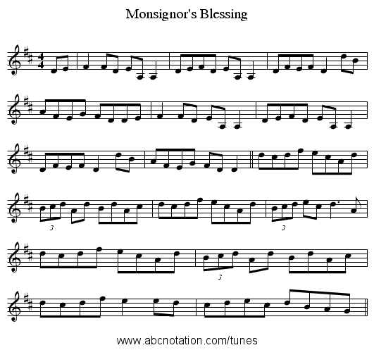 Monsignor's Blessing - staff notation