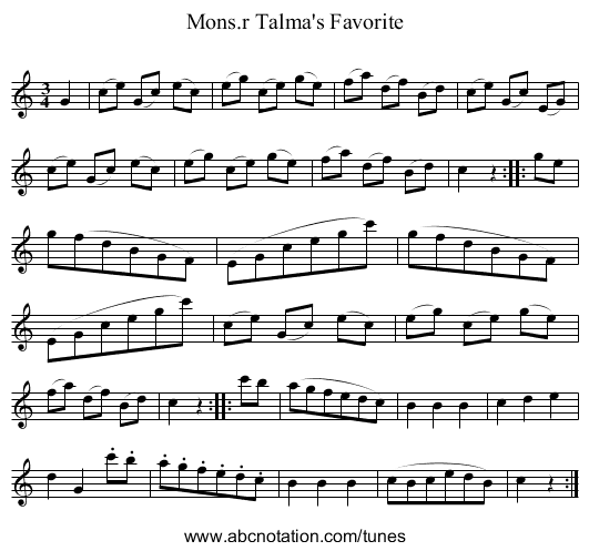 Mons.r Talma's Favorite - staff notation