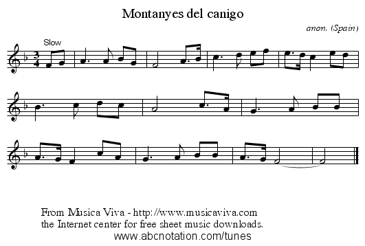 Montanyes del canigo - staff notation