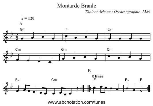 Montarde Branle - staff notation