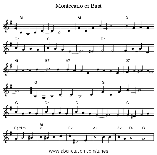 Montecarlo or Bust - staff notation
