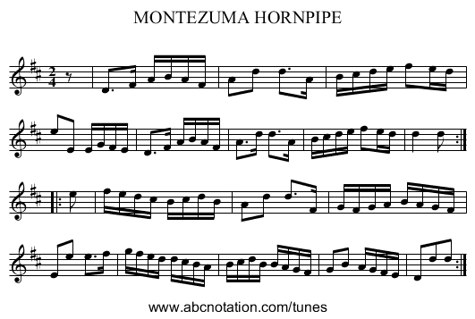 MONTEZUMA HORNPIPE - staff notation