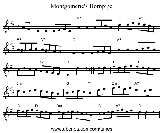 Montgomerie's Hornpipe - staff notation