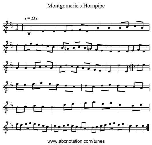 Montgomerie's Hornpipe - staff notation