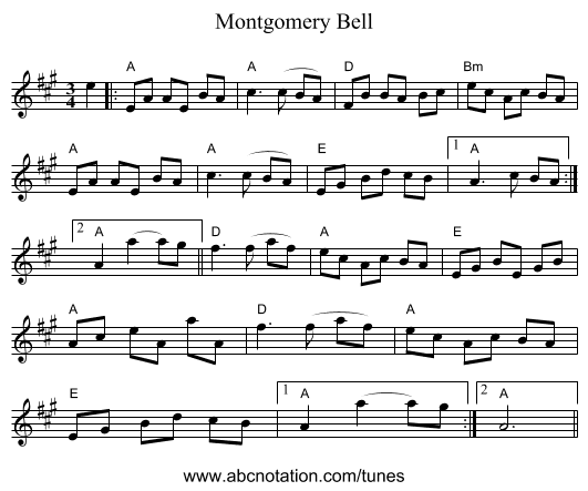 Montgomery Bell - staff notation