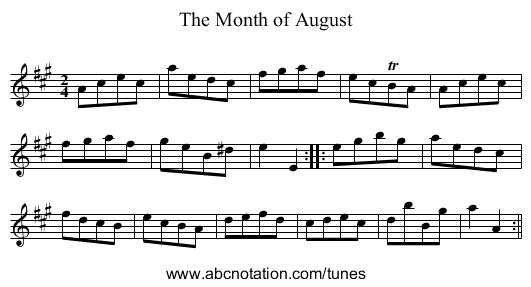 Month of August, The - staff notation