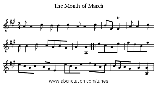 Month of March, The - staff notation