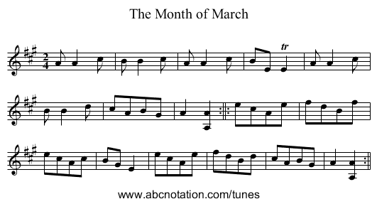Month of March, The - staff notation