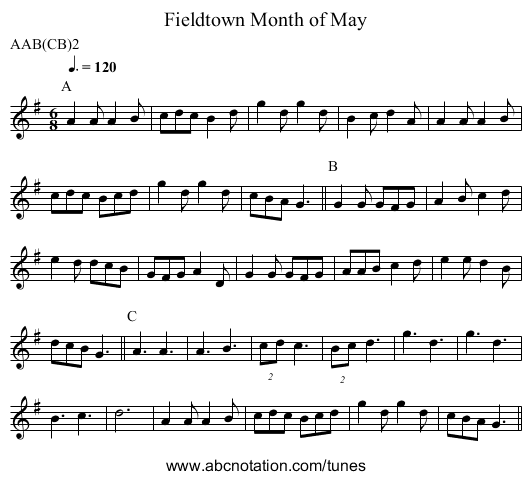 Month of May, Fieldtown - staff notation