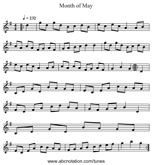 Month of May - staff notation