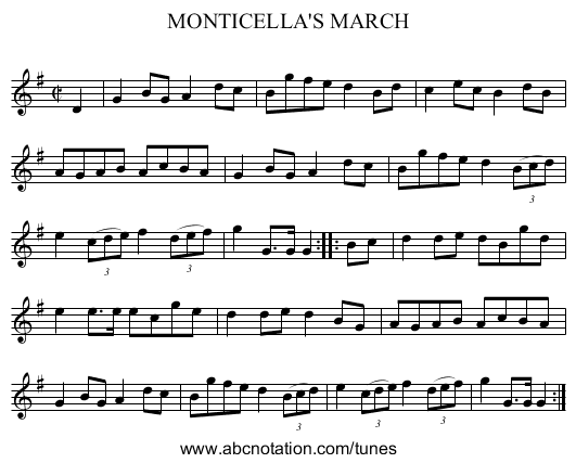 MONTICELLA'S MARCH - staff notation