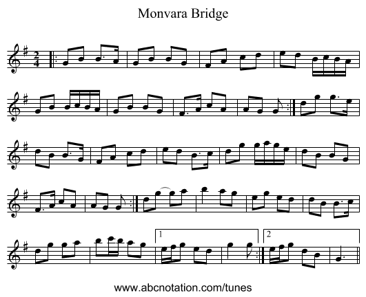 Monvara Bridge - staff notation