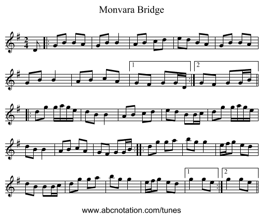 Monvara Bridge - staff notation