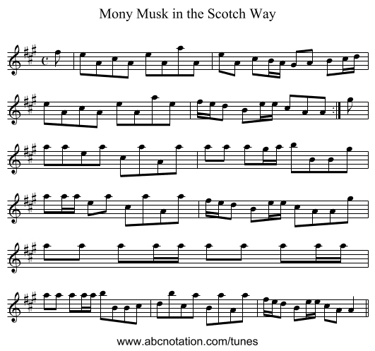 Mony Musk in the Scotch Way - staff notation