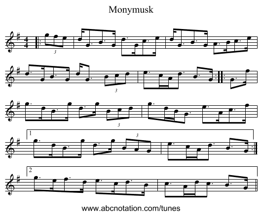 Monymusk - staff notation