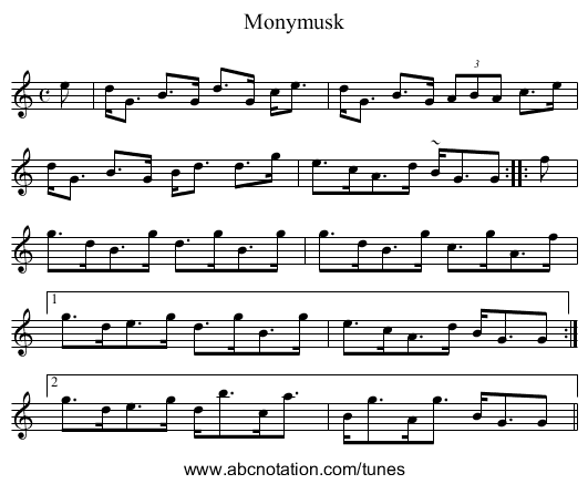 Monymusk - staff notation